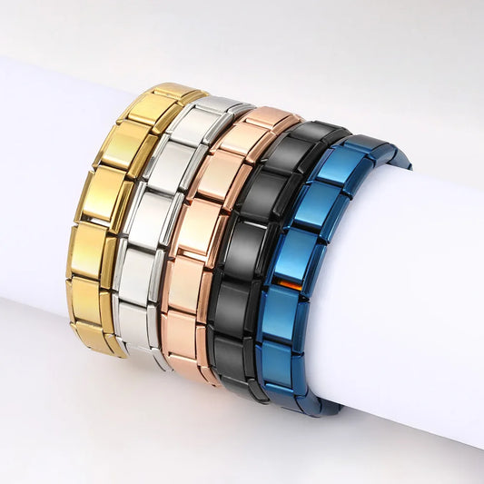 Stainless Steel Square Bracelets for Women and Men, Italian HipHop Metal Stretch Modules, Gift, Birthday Party Jewelry, Trendy