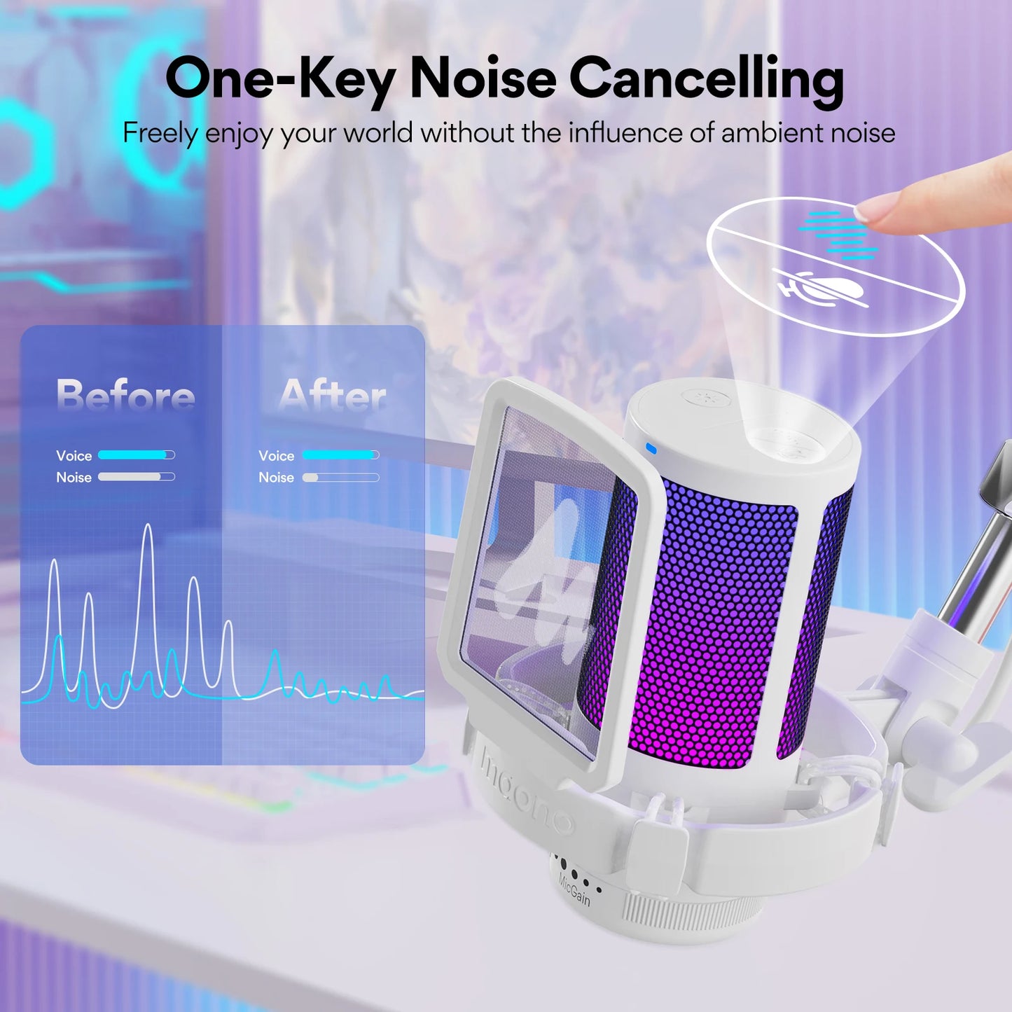 MAONO Gamerwave DGM20S — Microphone USB Gaming RGB Réduction Bruit Streaming