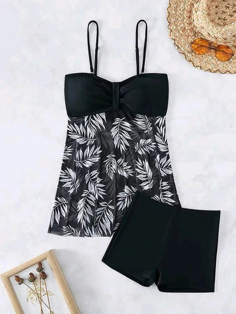 Maillot de Bain Fendu Femme 2024 — Robe Courte Sexy, Taille Haute, Maille Imprimée, Plage