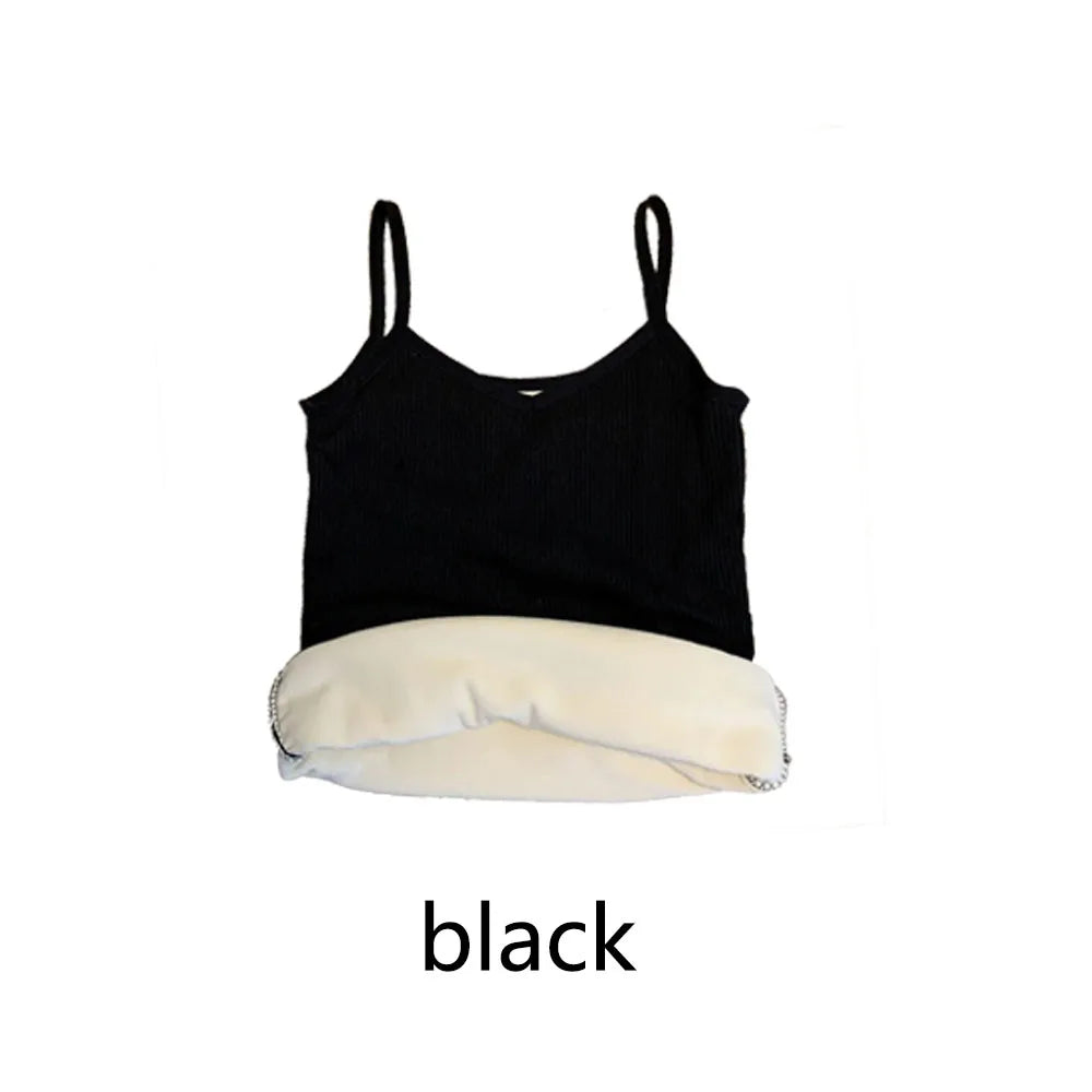 T-Shirt Sans Manches Velours Fin Femme — Thermique Hiver Nuit Sexy Élasticité