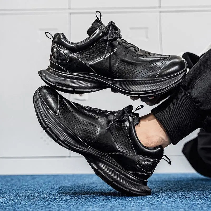 Men's Retro Winter Sneakers, British Style Luxury Casual Leather Shoes, Lightweight, for Outdoor Leisure, New Collection 2025