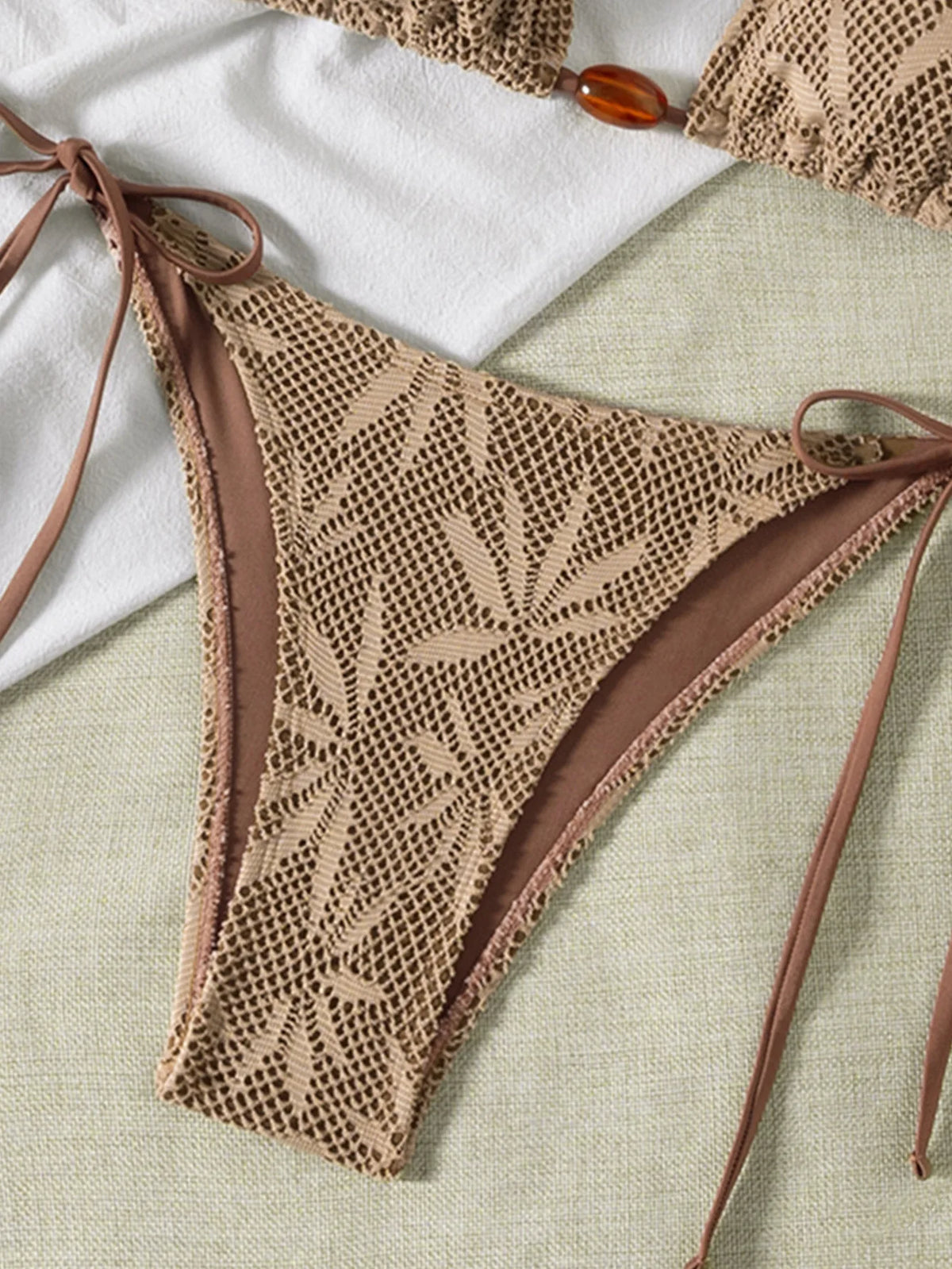 Maillot de bain deux pièces en tissu texturé pour femmes, ensemble deux pièces, avec cravate perlée, Sexy, nouvelle collection 2026