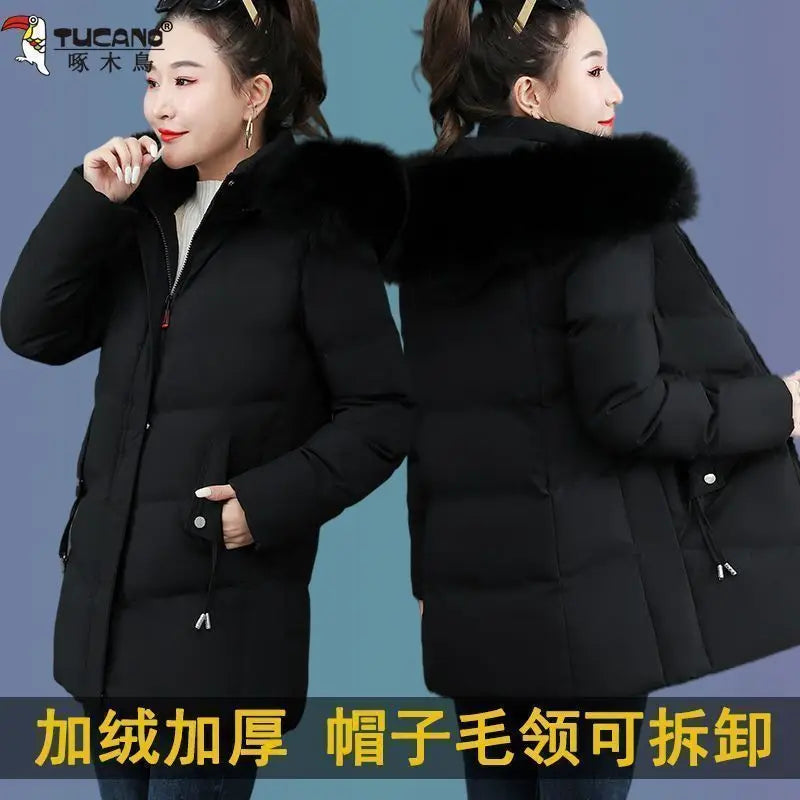 Chaqueta de invierno con capucha de algodón Smile para mujer, abrigo, parka cálida de piel, cortavientos, súper cálido, ropa de mujer