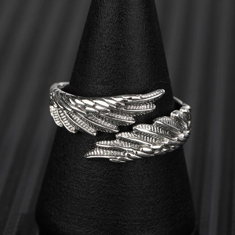 2Pcs Vintage Rings for Men Women Bat Wing Demon Eye Hip Hop Adjustable Retro Silver Color Daily Party Jewelry