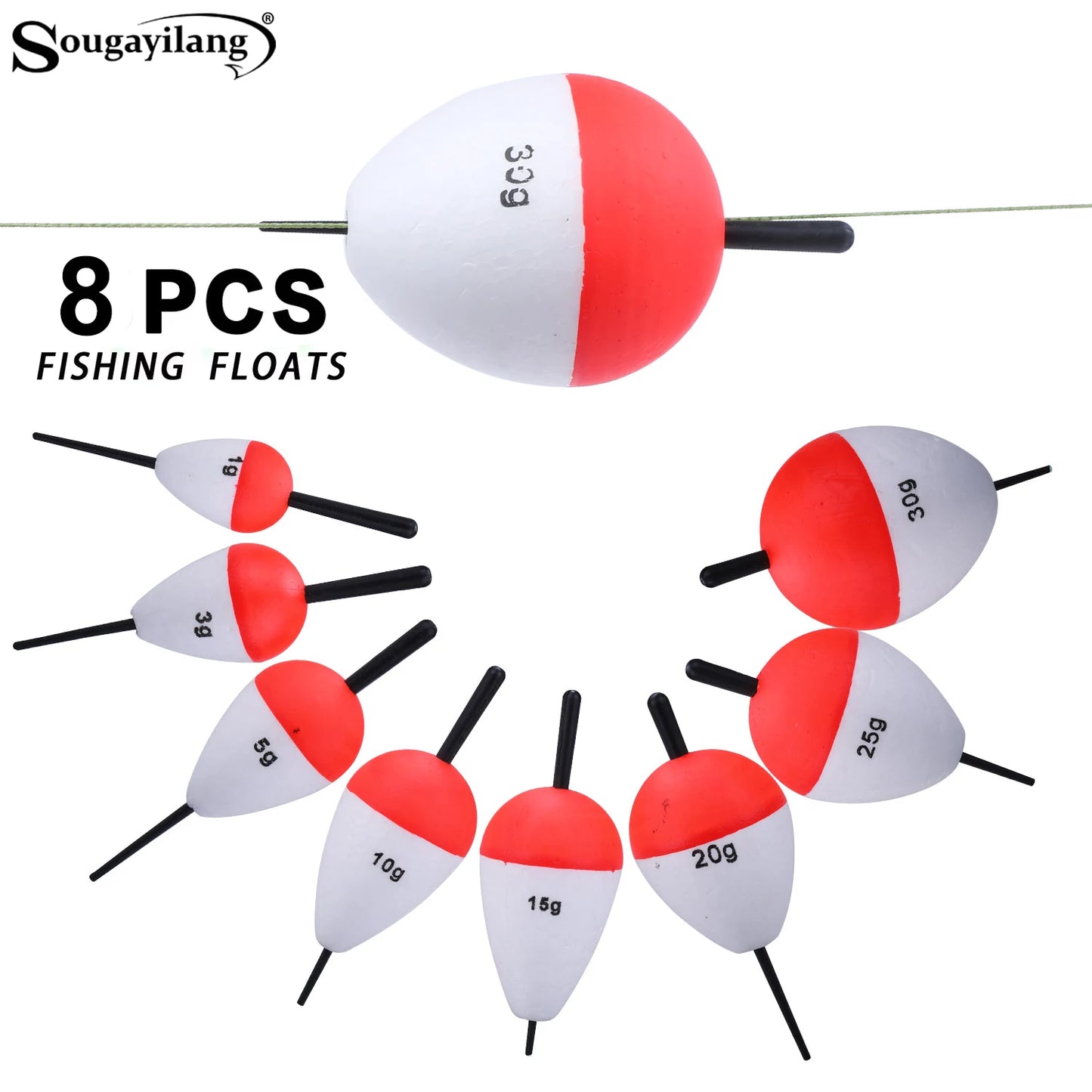 Sougayilang Kit de flotadores de pesca de 5/8 piezas, material EVA, accesorios de boya vertical profesional, flotador de pesca