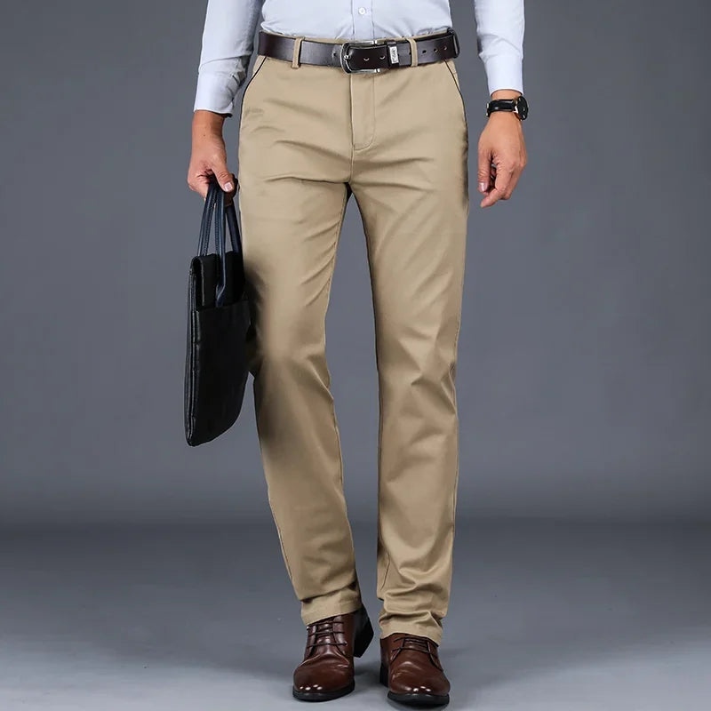 Pantalones informales de algodón para hombre 2024, clásicos, rectos, holgados, de tiro alto, elásticos, ropa de marca, nueva colección 98%