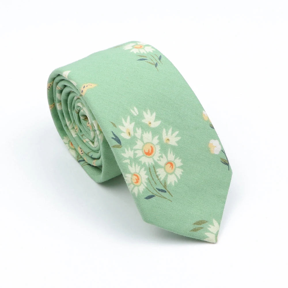 Cravate florale élégante pour hommes et femmes — 100% coton, fleur Paisley, étroite, mariage, décontracté