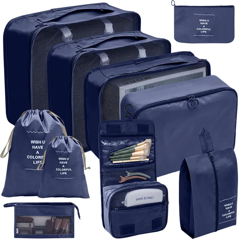 7/8/9/10 pièces ensemble organisateur de voyage sacs de rangement valise emballage Cubes ensemble étuis Portable bagages vêtements chaussure bien rangé pochette pliante