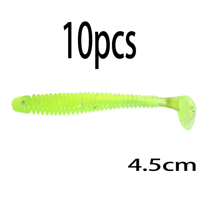 Hengjia 10-50pcs/lot 4.5CM Small Soft Silicone T-Tail Worm Swimbait Lure Fishing Tackle for Carp Black-bass Pike
