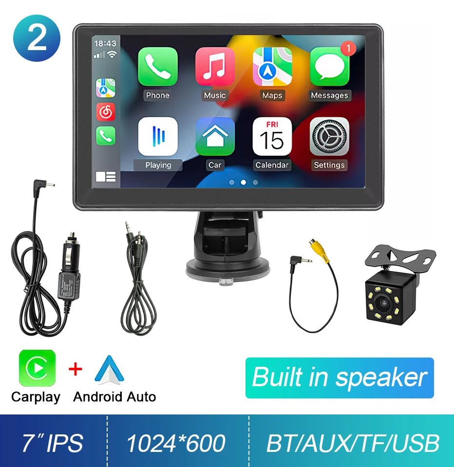Pantalla táctil portátil de 7 pulgadas IPS CarPlay Android Auto, radio para coche, reproductor de video multimedia, navegación GPS, WiFi, cámara de marcha atrás