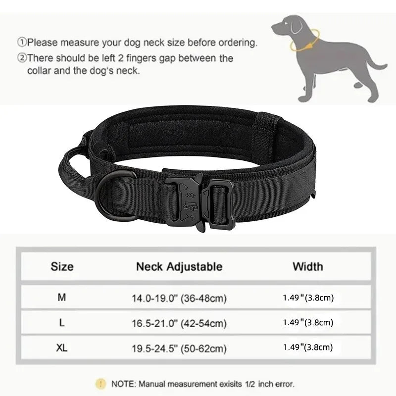 Collier Tactique Nylon pour Chien — Poignée Réglable, Robuste, Taille Moyenne & Grande