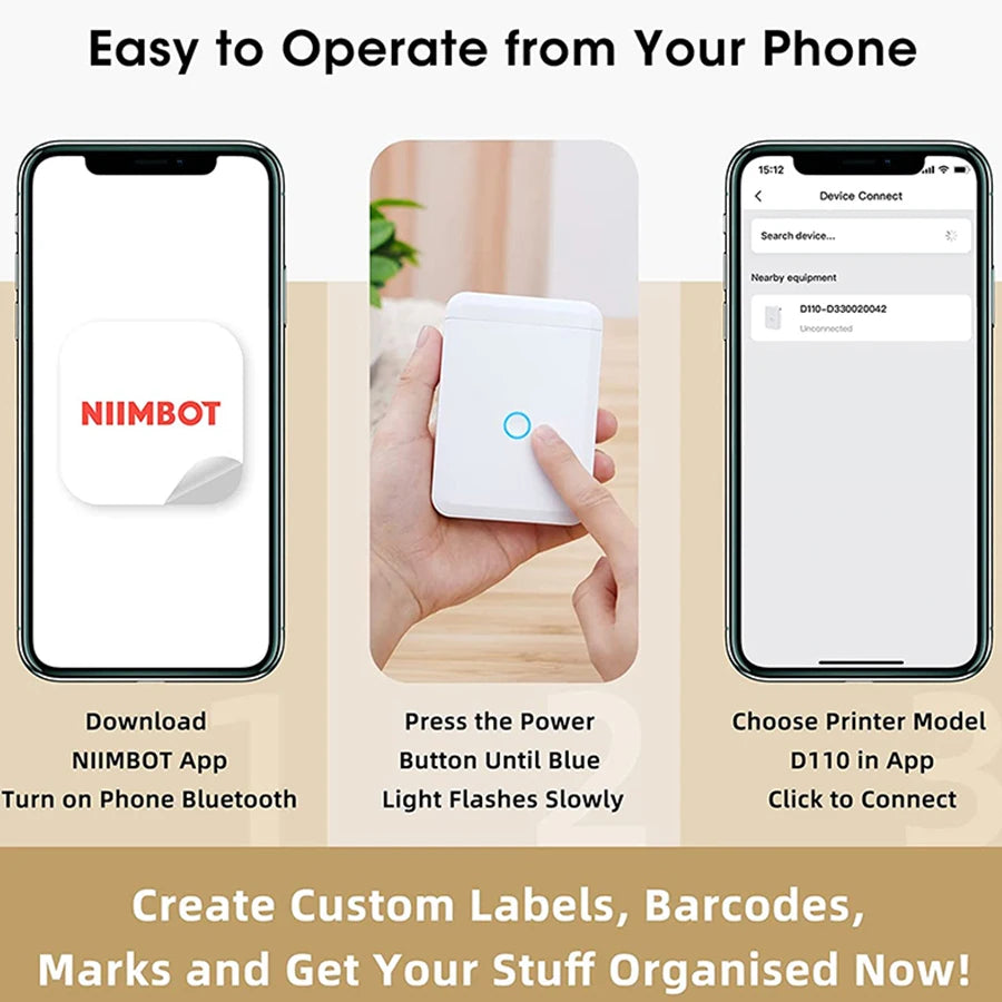 Niimbot D110 Mini Portable Thermal Printer Inkless Self-Adhesive Label Maker Sticker Printer Labeler Labeling Machine