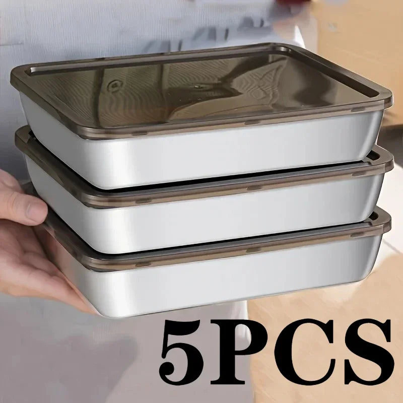Ensemble de conteneurs de stockage des aliments en acier inoxydable, 5 pièces, couvercles anti-fuite, lavables au lave-vaisselle pour Sandwich/Fruits/maison/fête