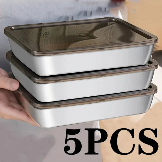 Ensemble de conteneurs de stockage des aliments en acier inoxydable, 5 pièces, couvercles anti-fuite, lavables au lave-vaisselle pour Sandwich/Fruits/maison/fête