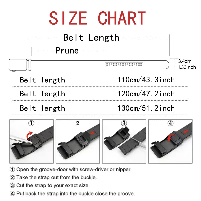 Ceinture automatique pour homme — noire, 110cm / 120cm / 130cm