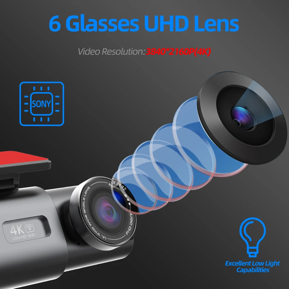 4K Dash Cam GPS WIFI APP 24H Night Vision Optional Rear Mini Lens Car Dashcam DVR Video Recorder Car Camera Black Box