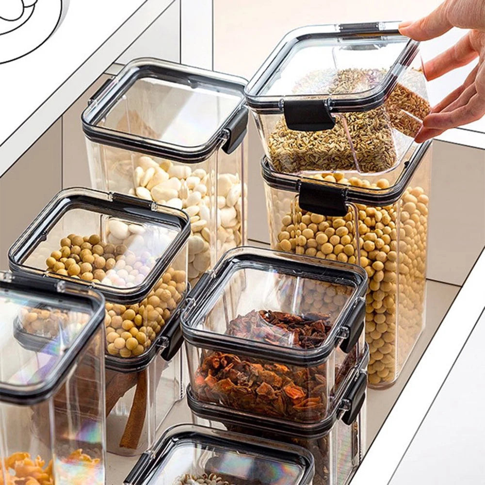 Sealed jars, kitchen organizer, cereal storage boxes, large capacity sealed container, seasoning jar set, freshness preservation tank, 1-4 pieces