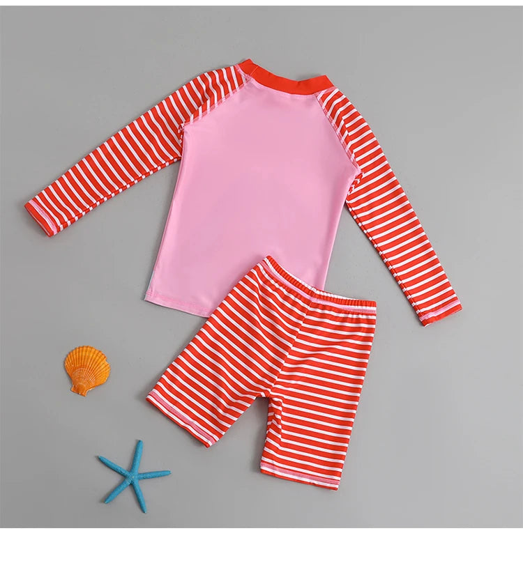 Garçons filles dessin animé mignon maillots de bain printemps été plage vêtements ensemble Protection solaire à manches longues maillots de bain enfants maillot de bain