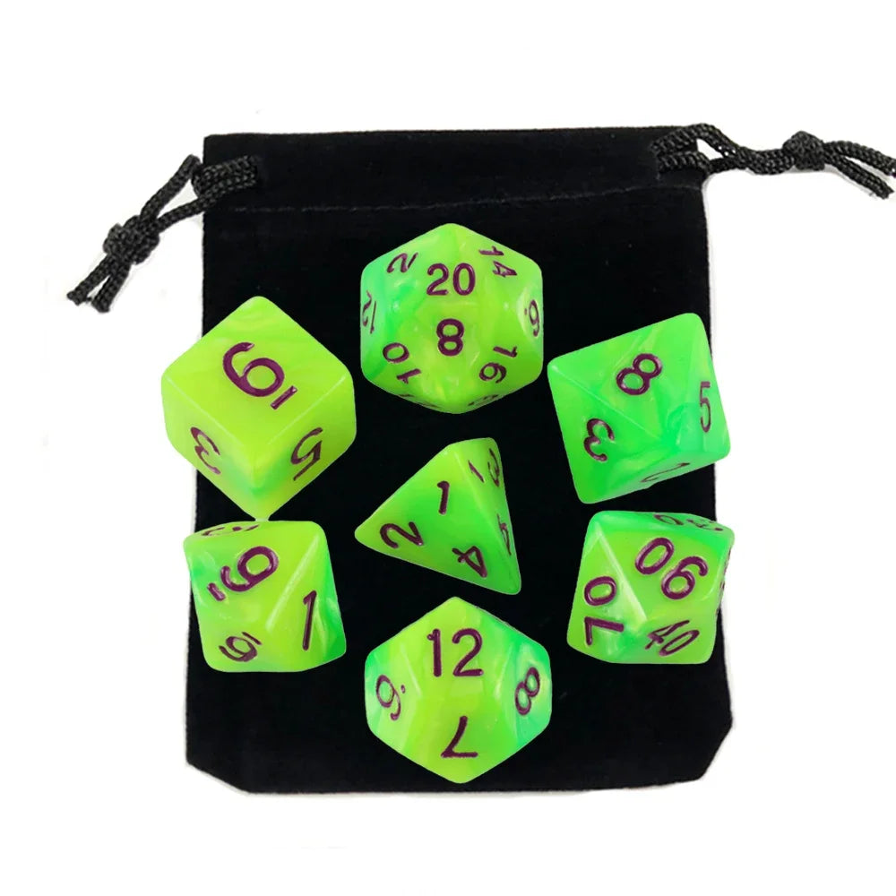 Dados poliédricos con bolsa, juego de mesa, desayunos, DnD, d4,d6,d8,d10,d %,d12,d20, 7 piezas