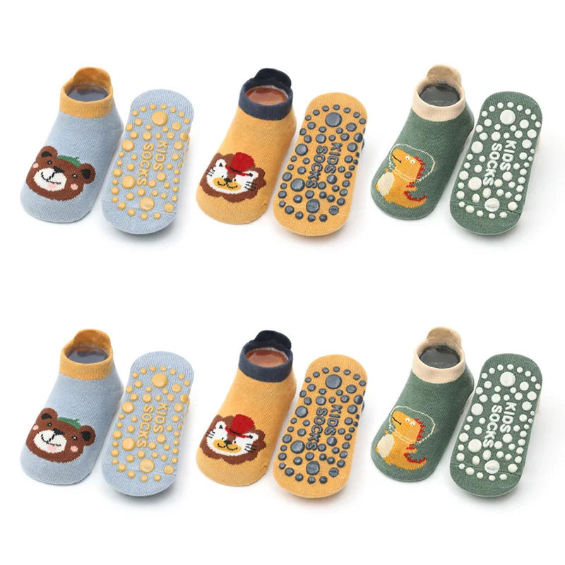 6 pares de calcetines de algodón para niños, bonitos dibujos de animales, cómodos, transpirables, antideslizantes, para bebés