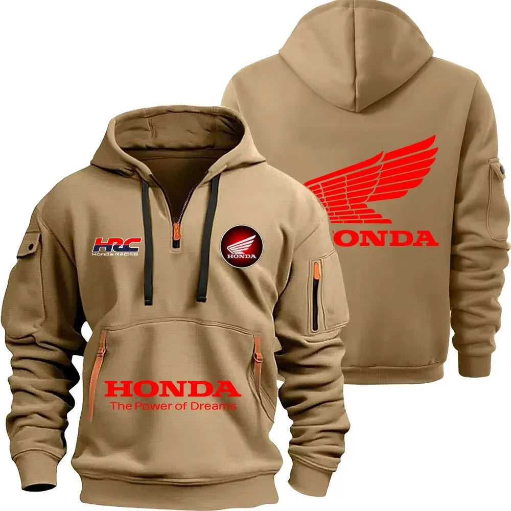 Sudadera con capucha y cremallera Honda para entusiastas de los deportes al aire libre 2025, nueva moda para hombre y mujer, bolsillo con media cremallera, sudadera con capucha para primavera y otoño