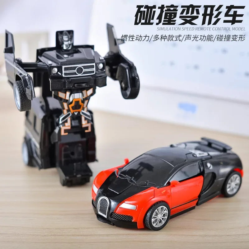 Coche de juguete de cambio de forma de impacto inercial para niños, robot Autobot de cambio de forma con un solo botón, rompecabezas de cambio de forma, colisión