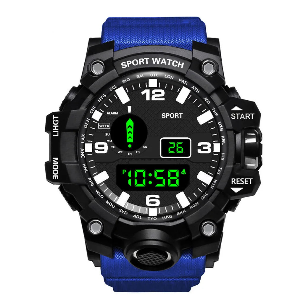 Reloj de pulsera deportivo electrónico de moda para hombre, esfera grande multifuncional impermeable, alarma luminosa, reloj militar para niños y hombres