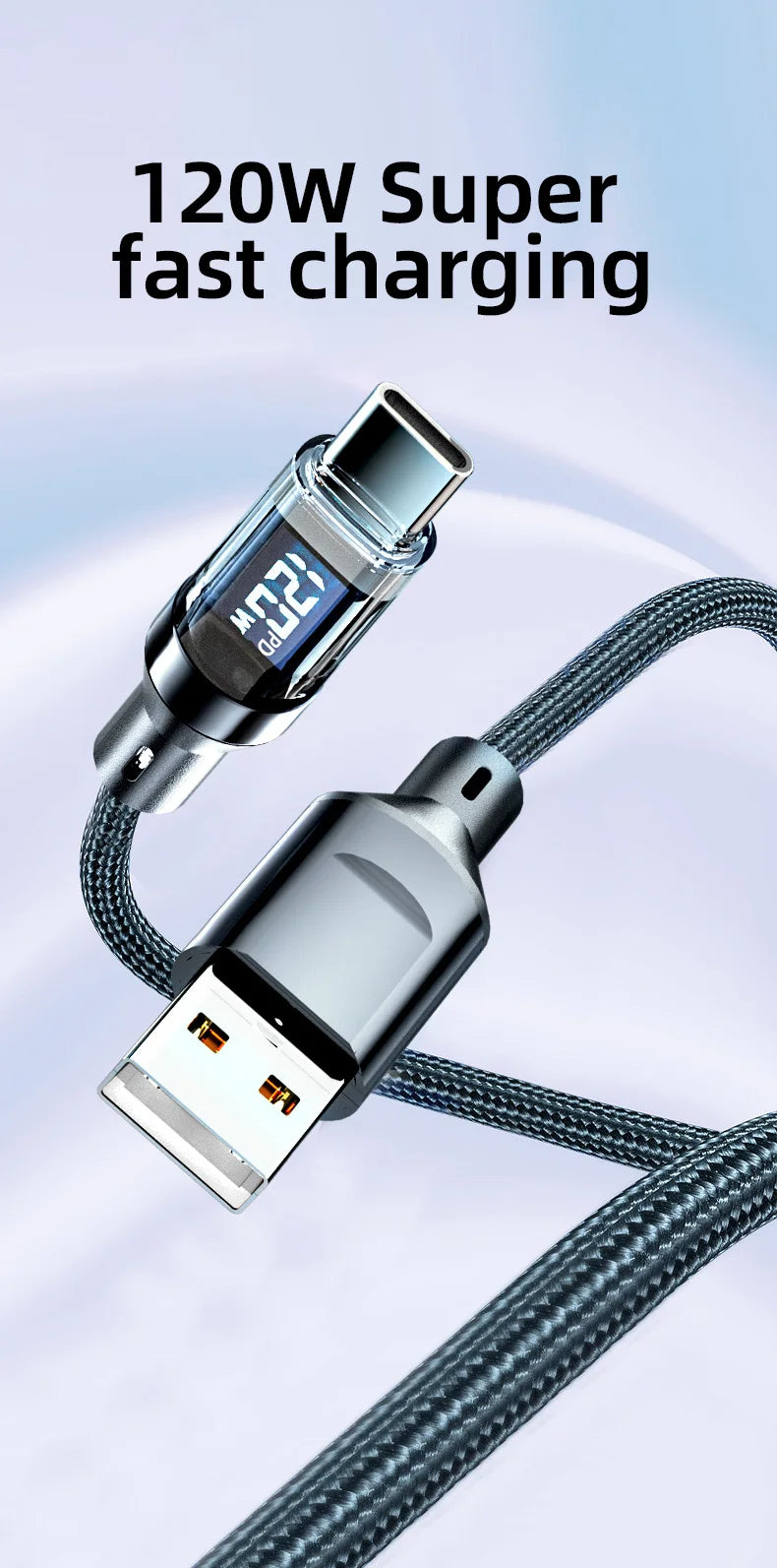 OOZCC Cable de pantalla LCD Watt, transferencia de datos de cable USB tipo C de carga ultrarrápida máxima de 120 W, USB A a Lightning para IPhone14 Pro