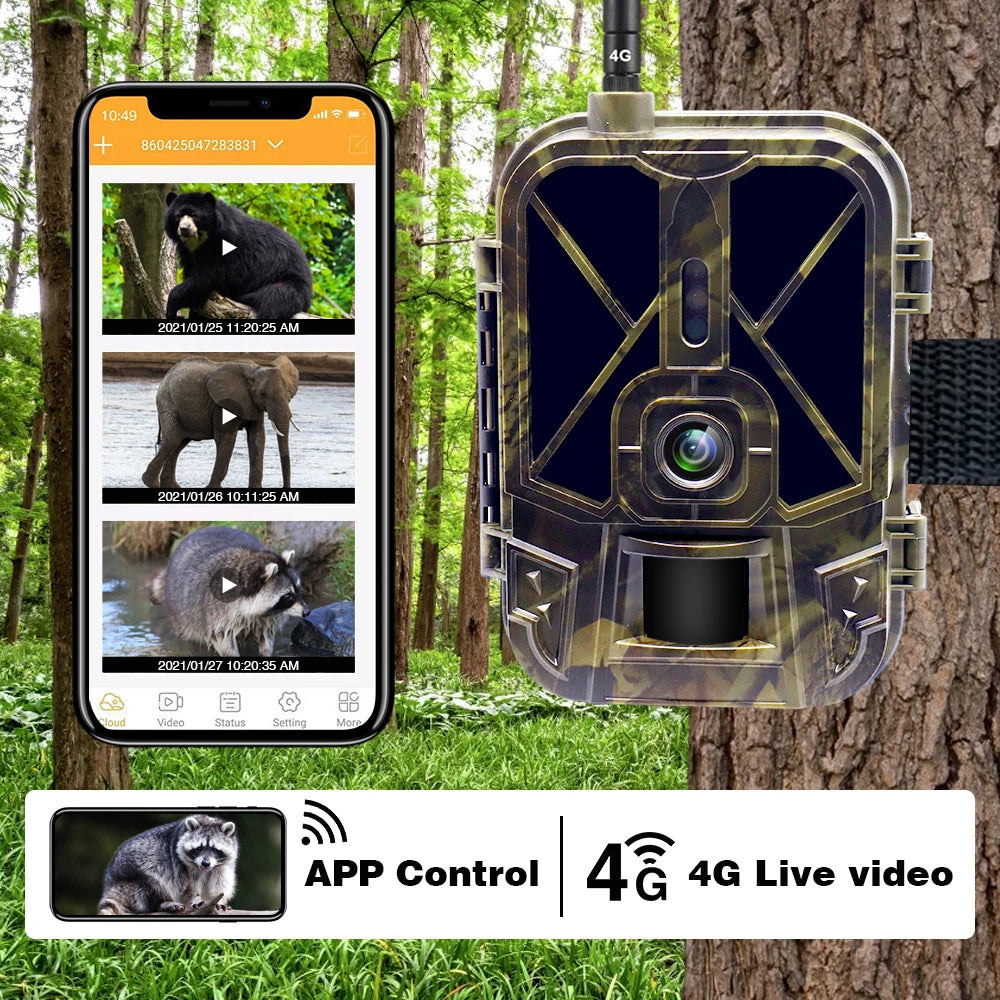 Caméra de surveillance 4K en direct 4G 30MP avec service cloud APP, caméras de chasse, batterie Li-ion 8000 mAh, vision nocturne, pièges photo HC940PROLI