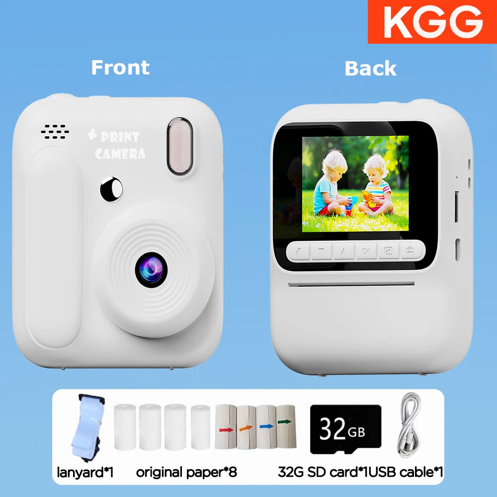 Instant Camera for Kids, Color Printing, 32GB, 1080P, Thermal Print Toy, Photo, Video Games, Music, Children's Gift