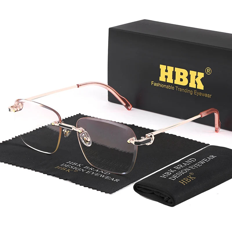 HBK Nueva montura sin montura Gafas de sol Hombre Gafas de sol degradadas Mujer Retro Negocios Compras UV400 Gafas de sol Hombre