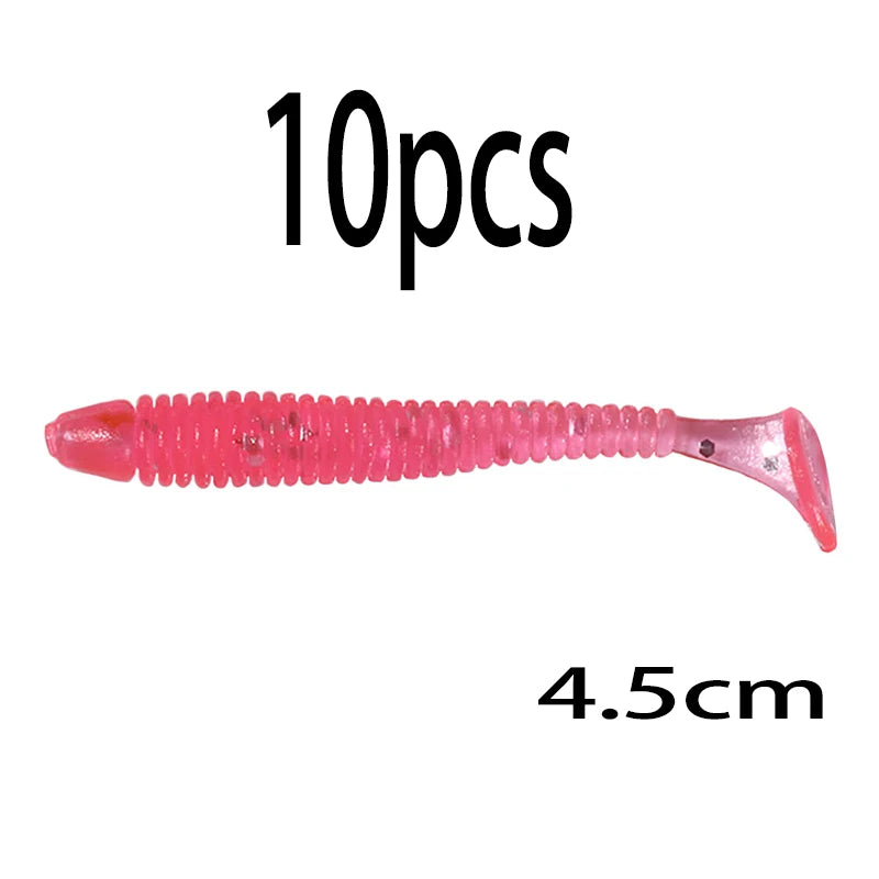 Hengjia 10-50pcs/lot 4.5CM Small Soft Silicone T-Tail Worm Swimbait Lure Fishing Tackle for Carp Black-bass Pike