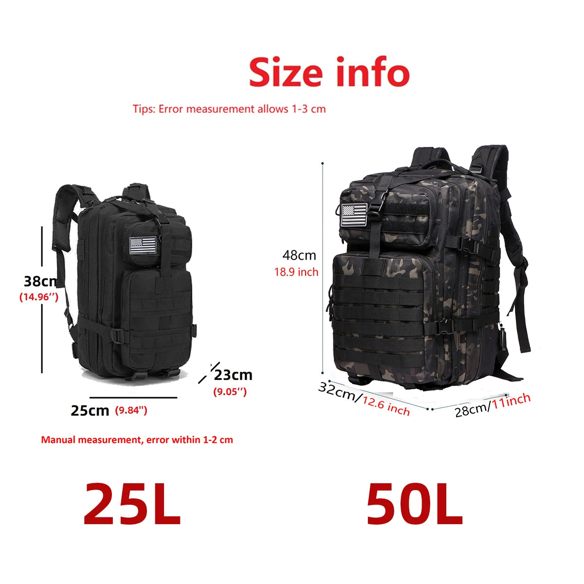 25L/50L robuste en Nylon imperméable à l'eau tactique sport Trekking pêche chasse Camping randonnée sac à dos sacs à dos en plein air