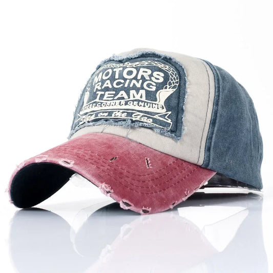 Casquette de baseball en denim lavé patchwork — snapback, hip-hop, protection solaire extérieur