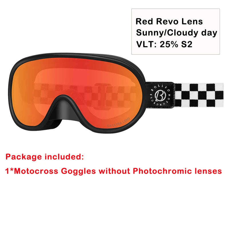 BOLLFO Vintage Photochromic Motorcycle Goggles Motocross Riding Gear UV400 Anti-Fog Ski Snowmobile Snowboard Goggles