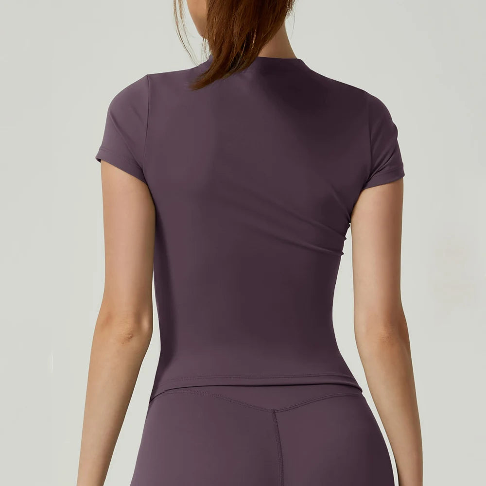 Top corto de gimnasia sin costuras para mujer, top de yoga de manga corta, camisetas deportivas, de running, de entrenamiento, de fitness, ropa deportiva