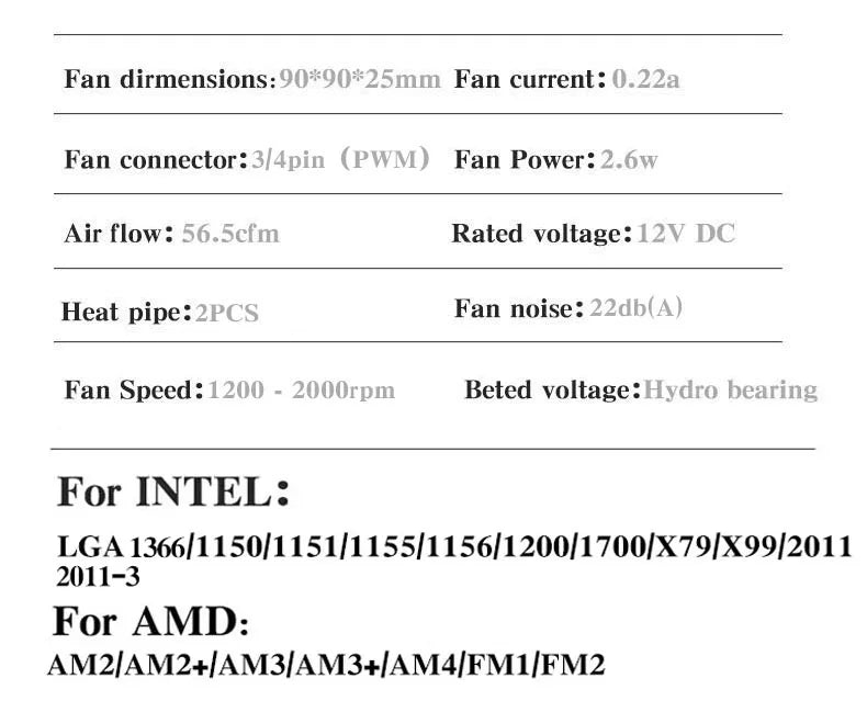 Refroidisseur d'air CPU X79 X99 3 broches PWM 4 broches ventilateur de refroidissement de processeur silencieux pour Intel LGA 1151 1155 1200 1700 2011 AMD AM3 AM4 radiateur PC