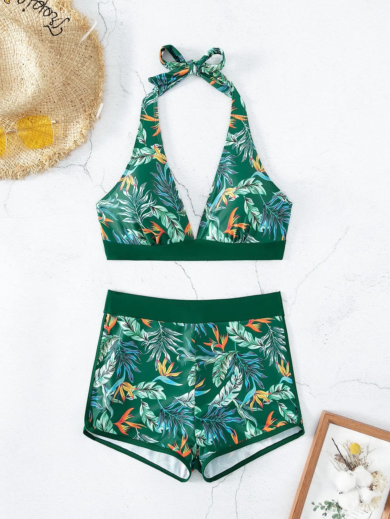 Ensemble de bikini halter 2026, maillot de bain court pour femme, maillot de bain taille haute imprimé, tenue de plage