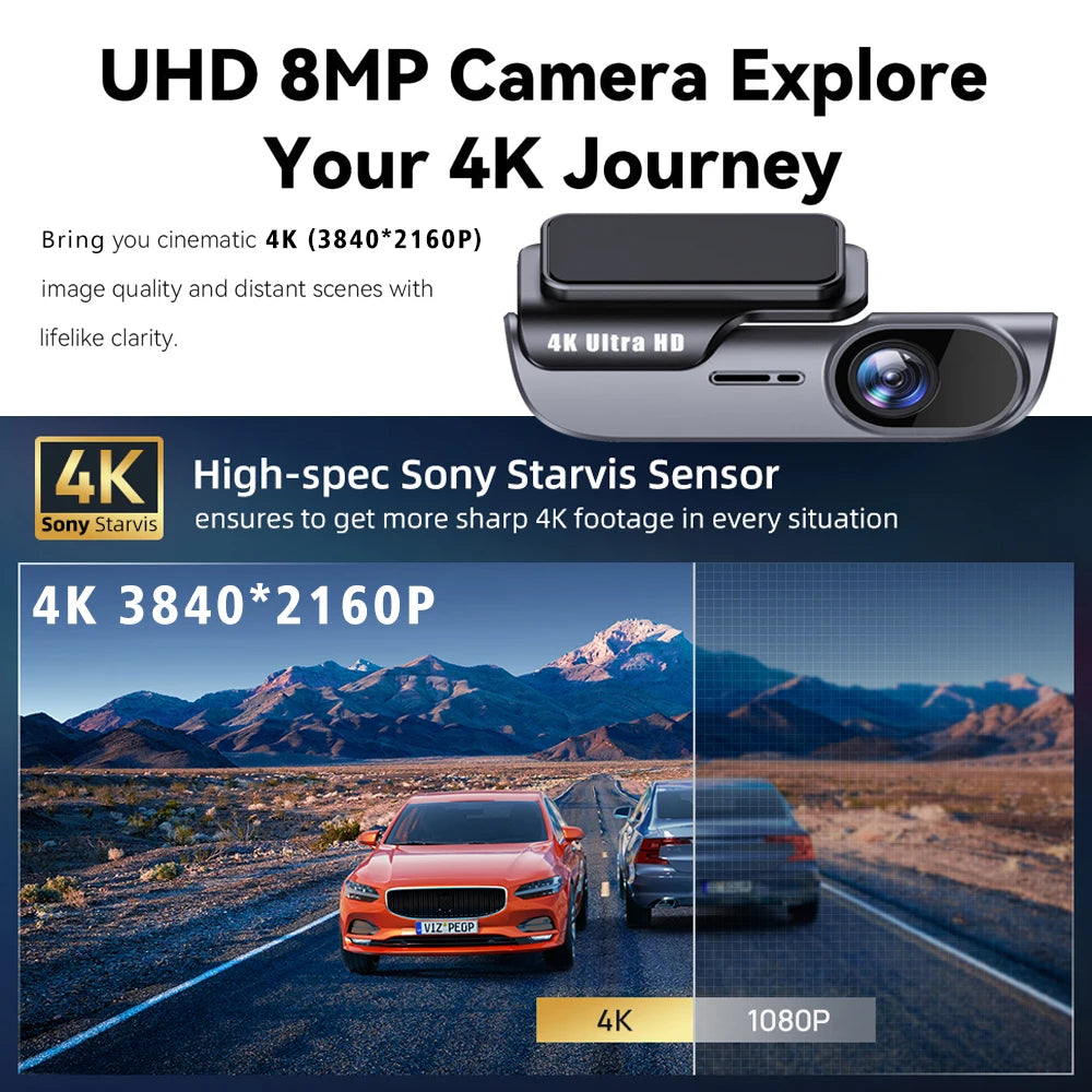 Dashcam WiFi 4K 3840x2160P — Vision Nocturne Surveillance 24H Boîte Noire