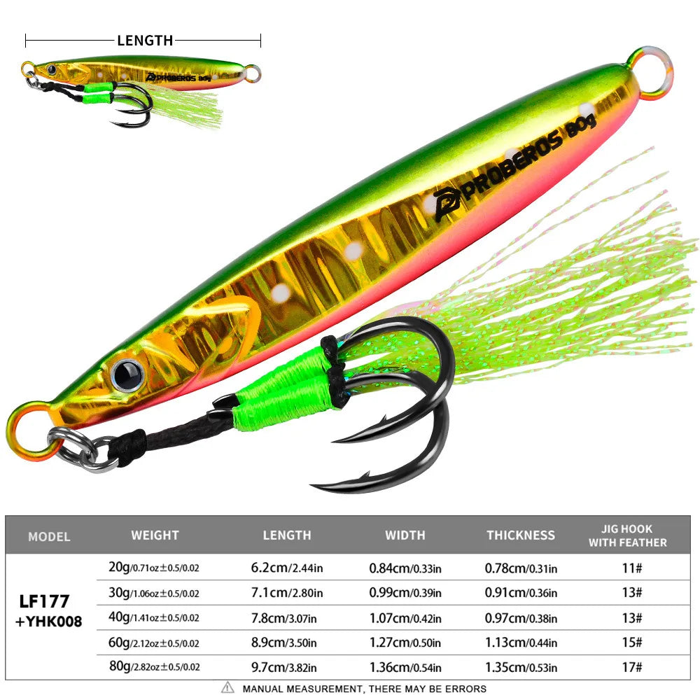 Leurre de pêche en métal lumineux LHFSH, appât dur 20g-80g à coulée lente avec hameçons triples pour la pêche au bar et au thon