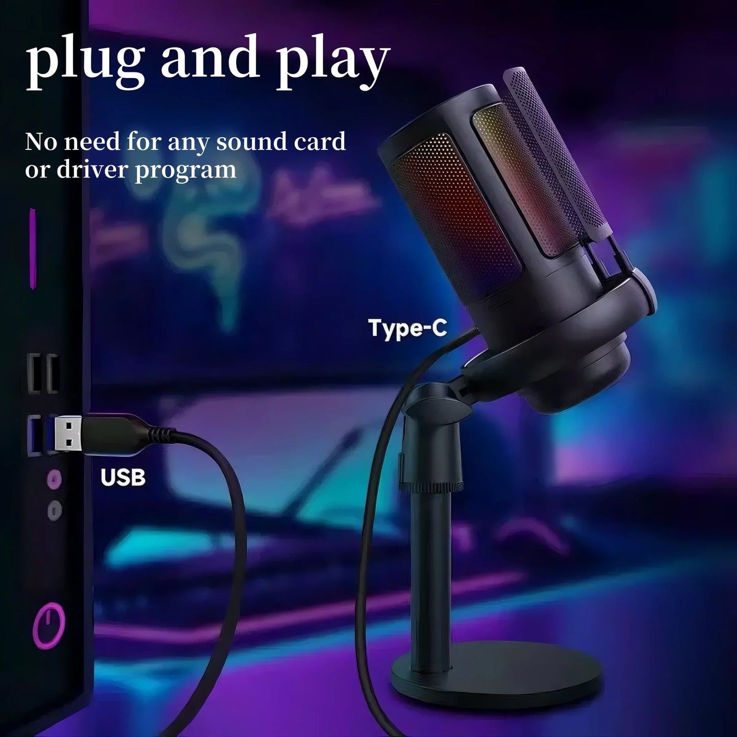 Microphone USB Professionnel à Condensateur RGB — Enregistrement, Gaming, Streaming Direct