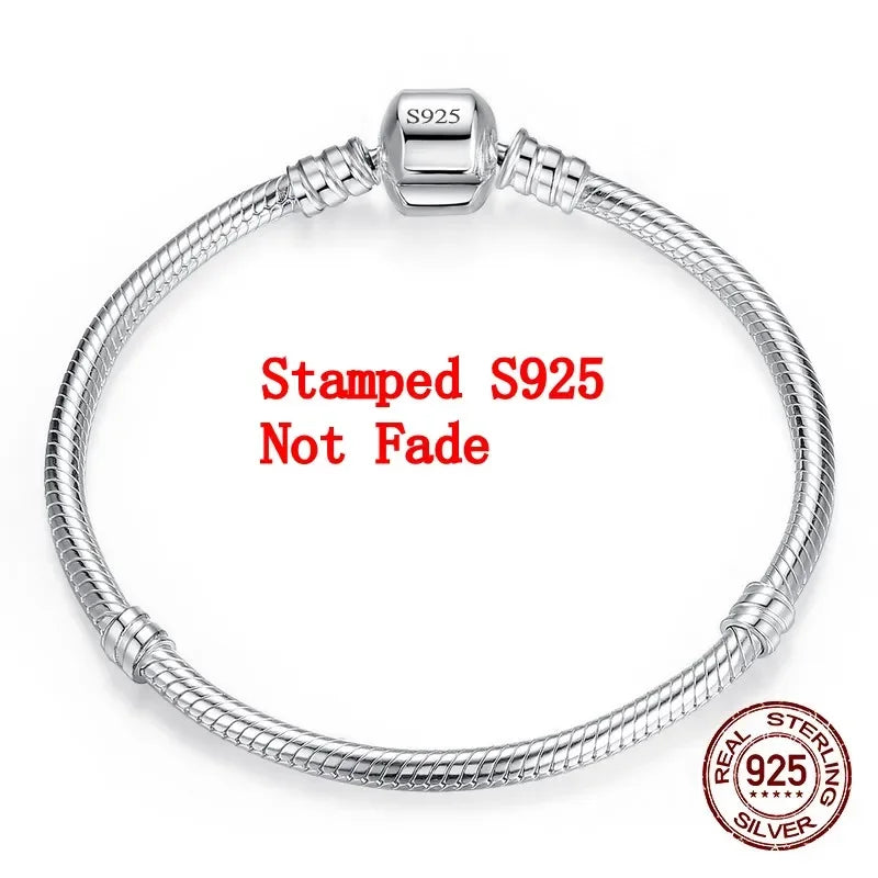Joyas finas originales hechas a mano, Pulsera de abalorios de plata de ley 925, suave y lisa, de hueso de serpiente, para mujeres