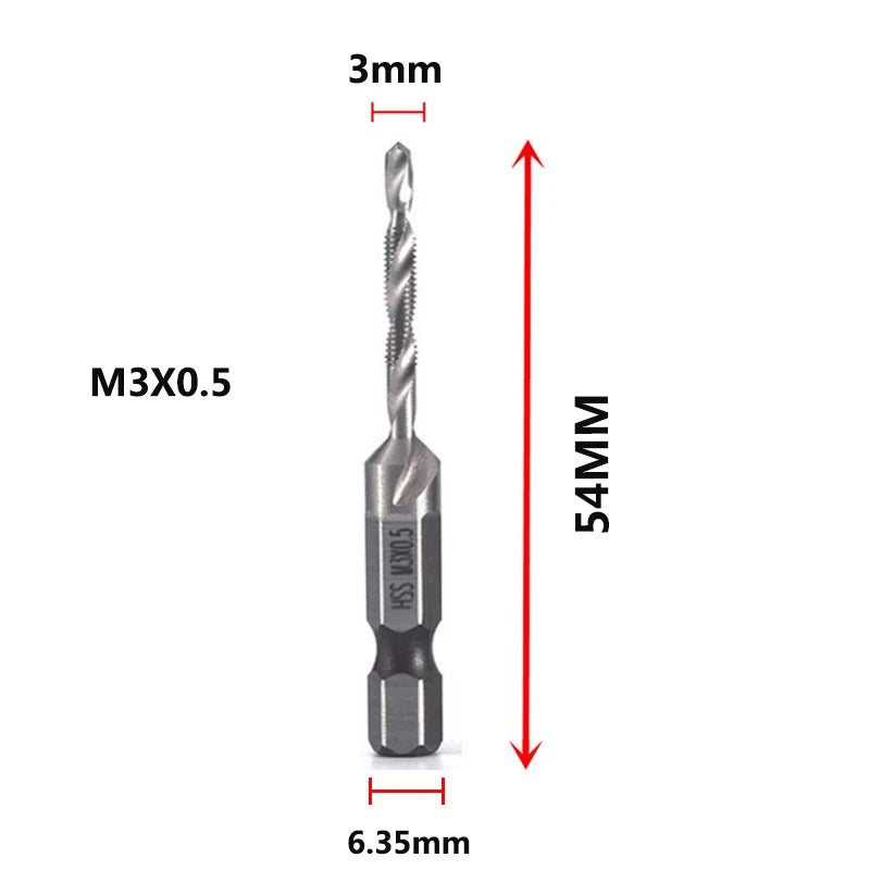 Forets tarauds plaqués titane tige hexagonale HSS — M3, M5, M6, M8, M10, outils à main