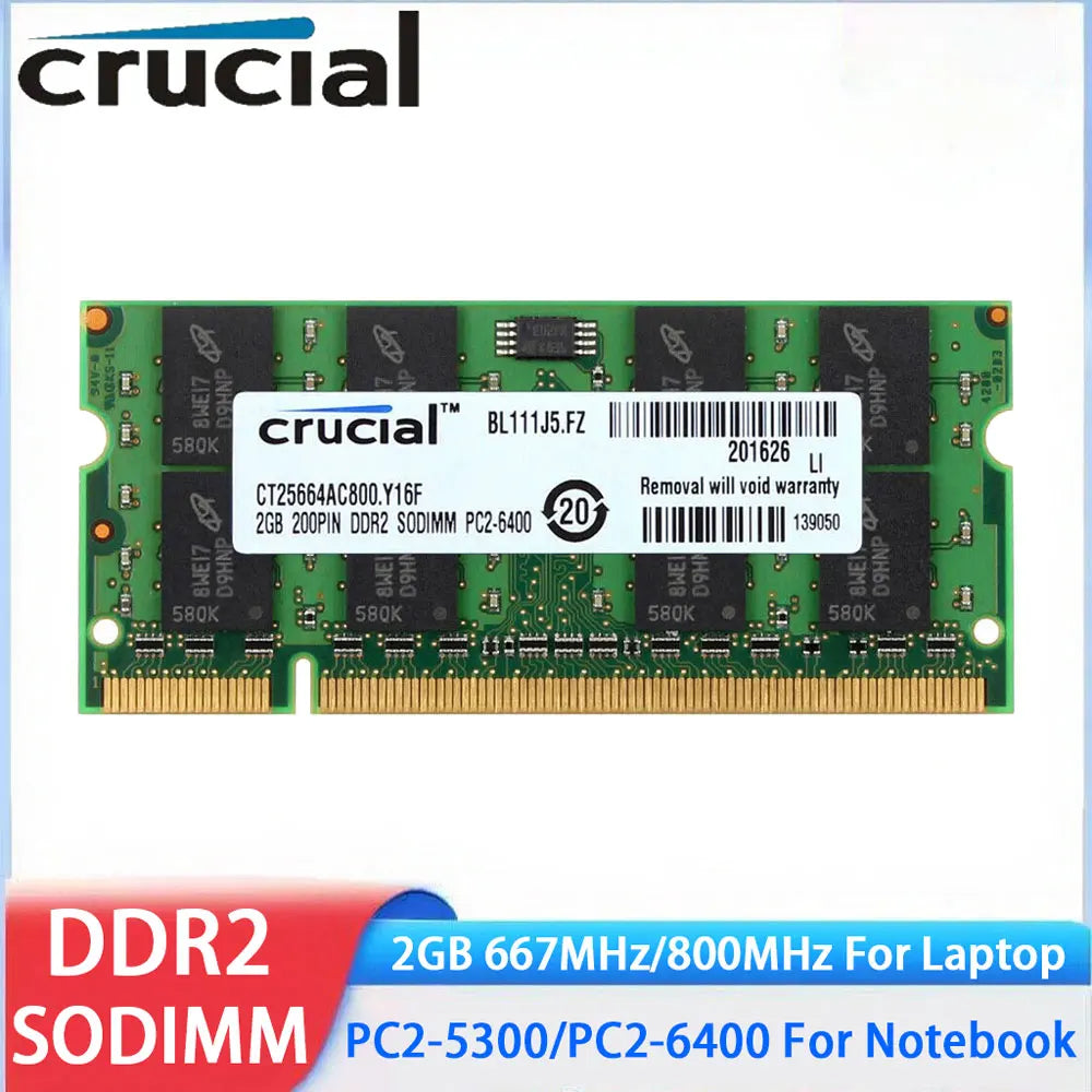 Mémoire Crucial pour ordinateur portable RAM DDR2 2GB 4GB (2x2GB) 667MHz 800MHz mémoire SODIMM PC2-5300 PC2-6400 Non ECC sans tampon pour ordinateur portable