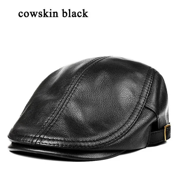Genuine Leather Beret for Men, Thin Hats for Men, Adjustable Front Cap, Casual, Duckbill, Golf, Driver, 55-61 cm