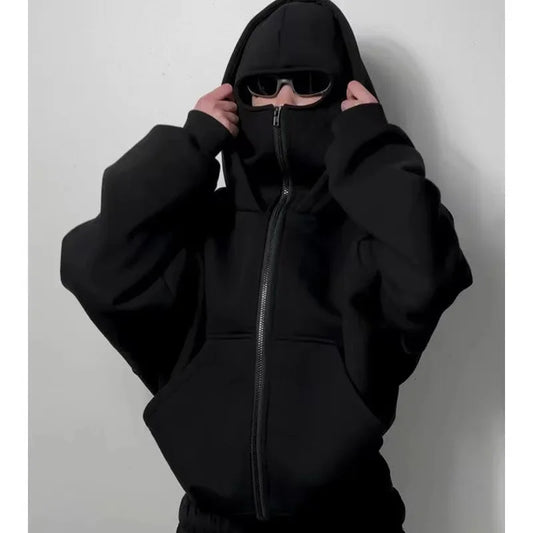 Y2K Gothic Harajuku Balaclava for Men and Women, New Winter Hot Item, Double Hooded Sweatshirt, Hooded Mask, Zipper Sports Jacket