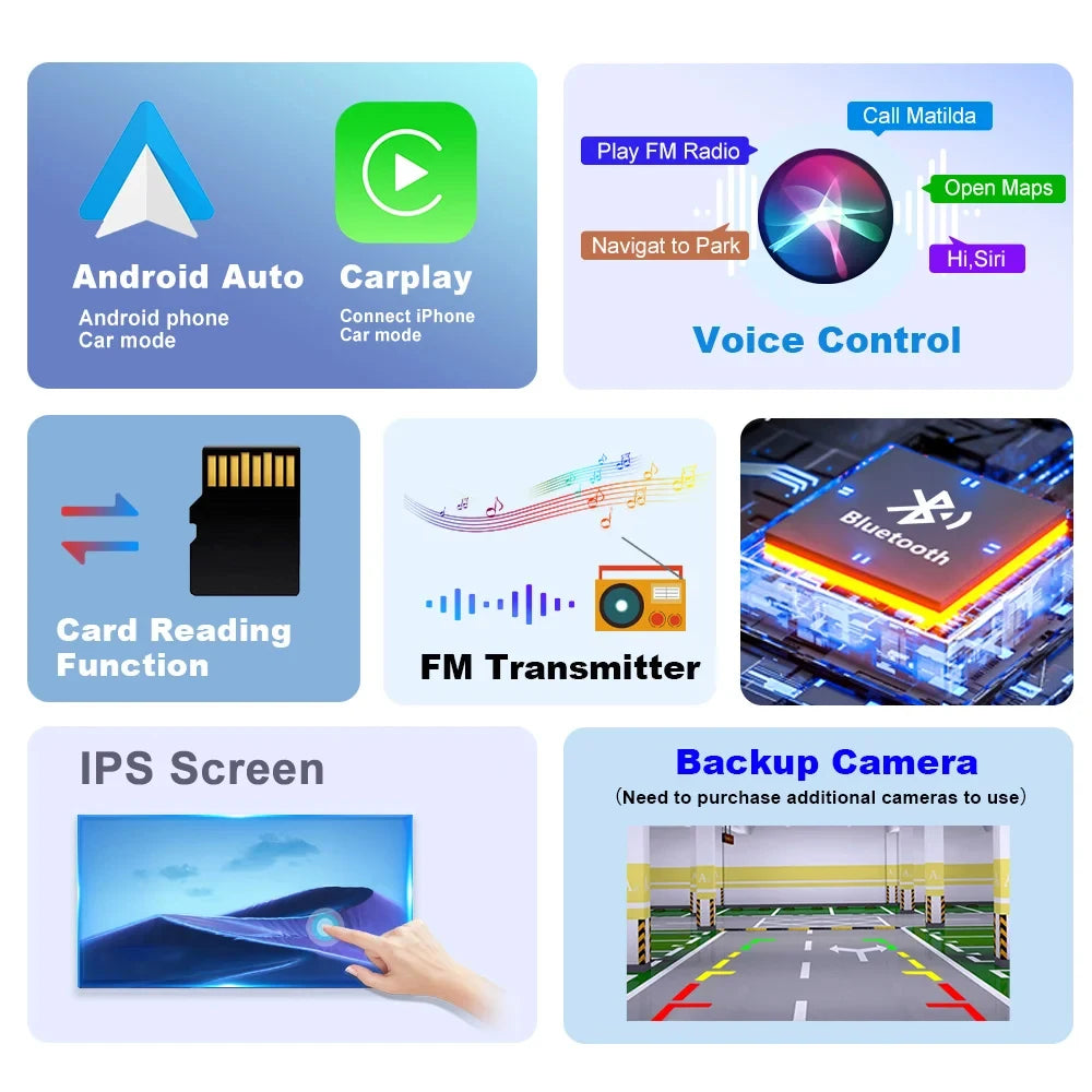 Pantalla táctil portátil de 7 pulgadas IPS CarPlay Android Auto, radio para coche, reproductor de video multimedia, navegación GPS, WiFi, cámara de marcha atrás