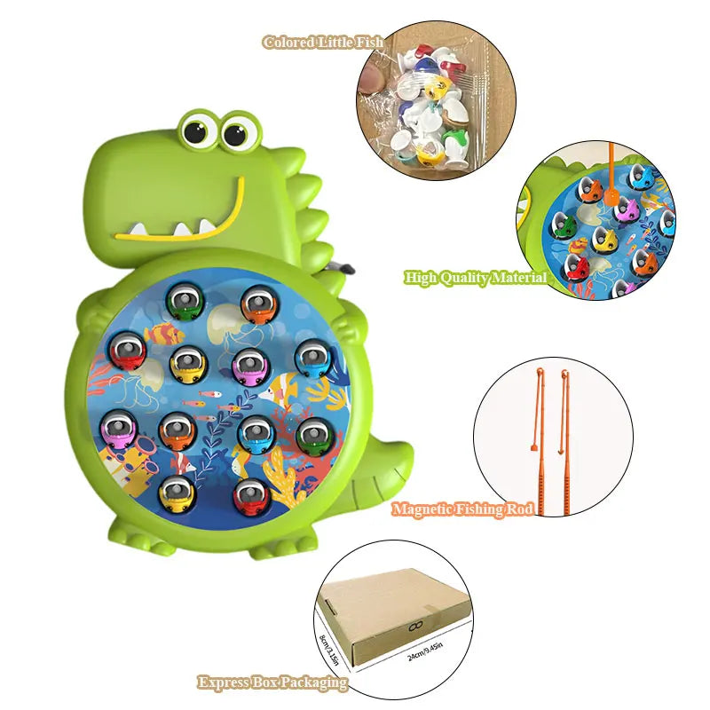 Jouets de pêche magnétiques simples dinosaure, canne à jeu, jouets pour enfants, bébé Montessori avec tige, cadeau éducatif sans rotation