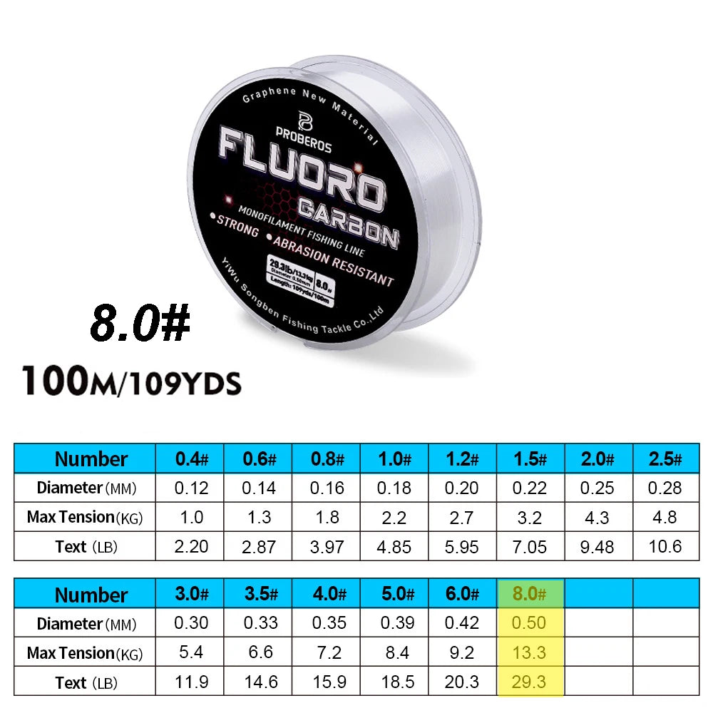 Fil de Pêche Fluorocarbone 100m — Monofilament 2.2 à 29.3 lb Carpe & Leader