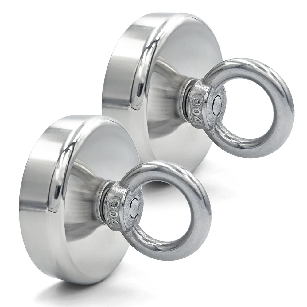 Crochet de pêche magnétique super puissant en néodyme N52 de 16 à 42 mm, avec trou fraisé et œillet, pour récupération magnétique de métaux lourds